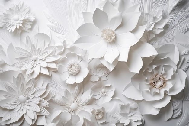 Una pared de flores de papel con la palabra flor.