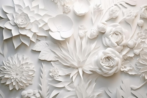 Una pared de flores de papel con la palabra flores.