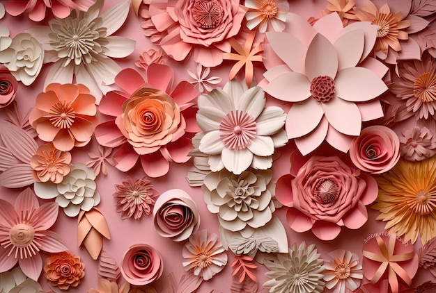 Pared con flores de papel