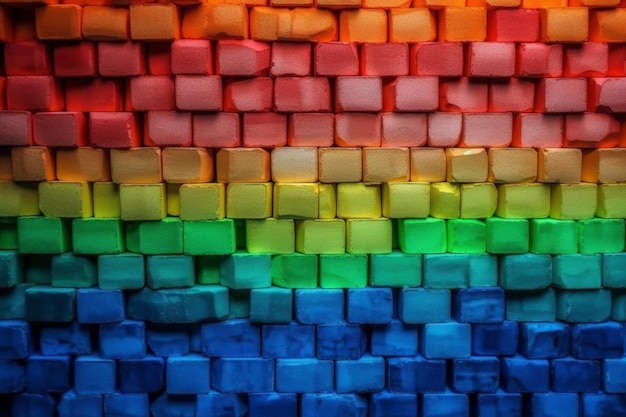 Foto una pared con un fondo de patrón de ladrillo de color arco iris