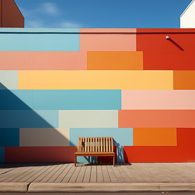 Una pared con una franja azul y naranja