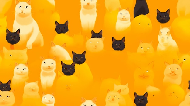 Foto una pared de gatos amarillos con uno que dice 