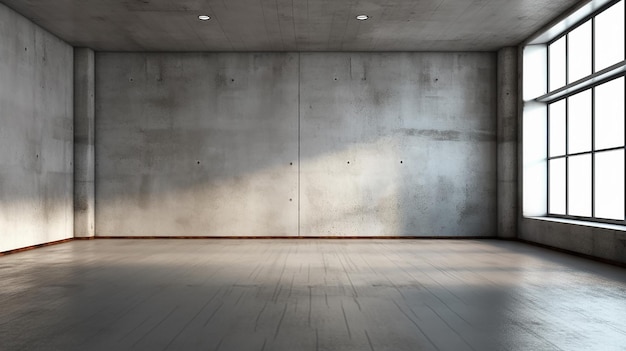 Pared gris en una habitación vacía con piso de concreto IA generativa