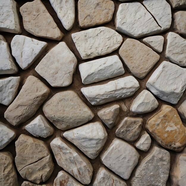 una pared hecha de rocas con una piedra marrón y blanca