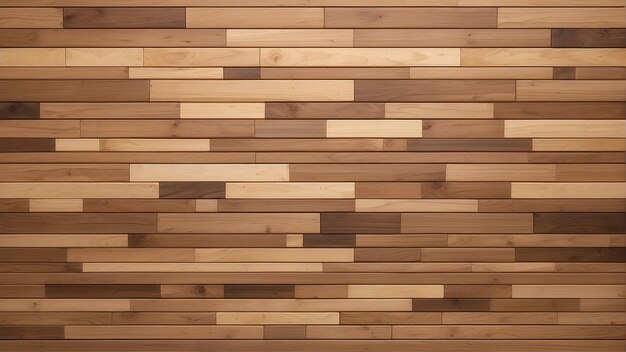 Una pared hecha de tablas de madera en varios tonos de marrón