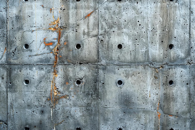 una pared de hormigón gris con agujeros y agujeros en ella