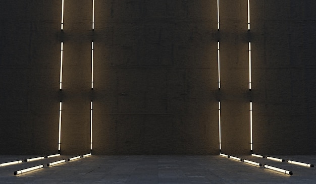 Pared de hormigón con luces de neón telón de fondo vacío para productos Ilustración 3D