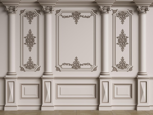 Foto pared interior clásica con molduras ilustración digital en 3d