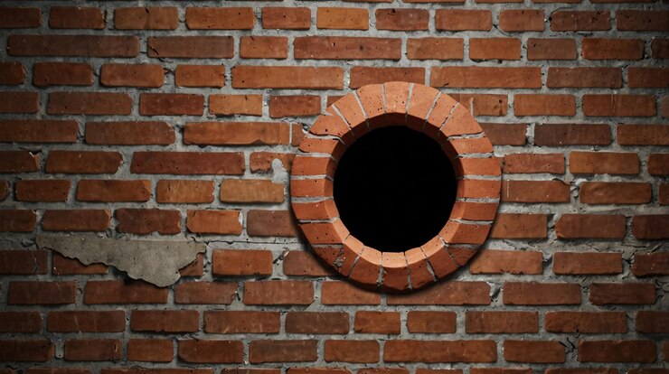 una pared de ladrillo con un agujero en ella que dice que no hay ventana