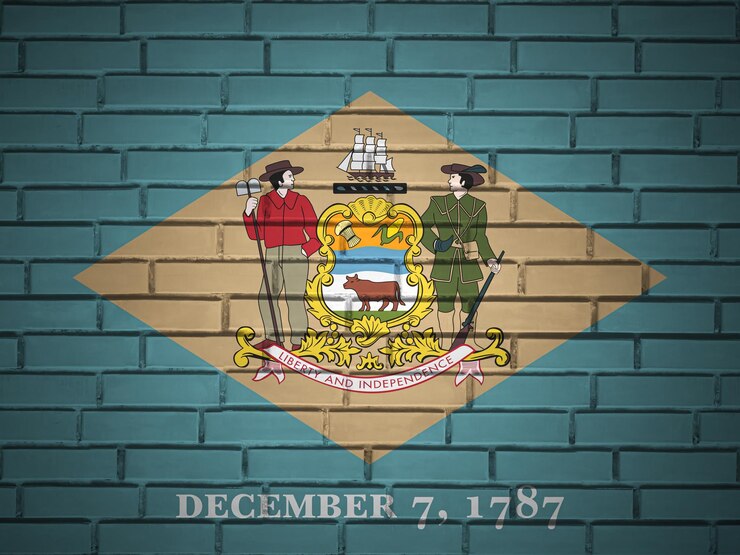 Foto pared de ladrillo bandera del estado de delaware