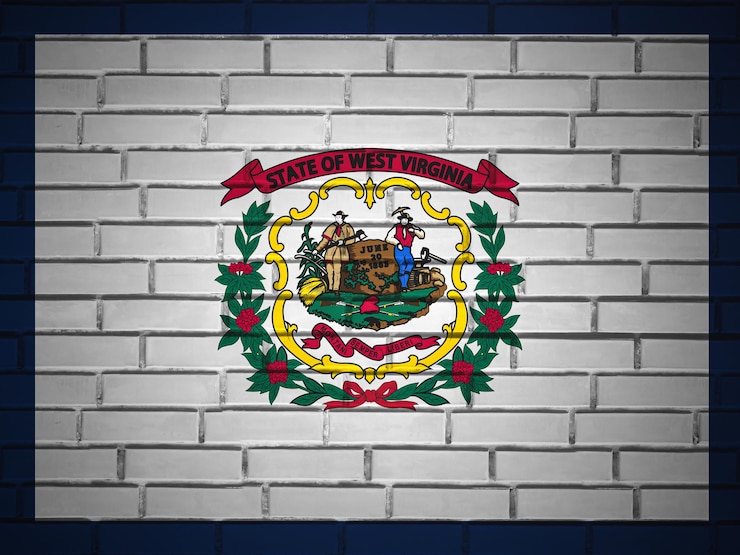 Foto pared de ladrillo bandera del estado de virginia occidental