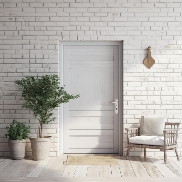 Pared de ladrillo blanco con fondo de suelo de madera