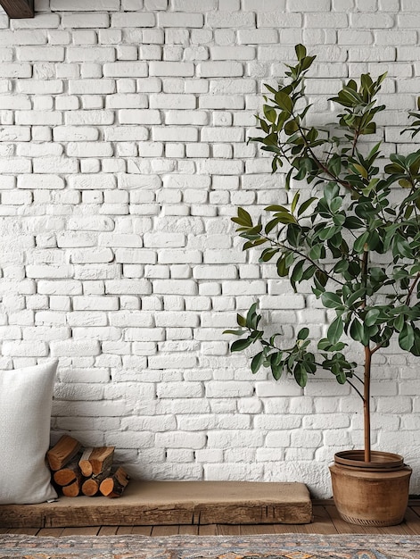 pared de ladrillo blanco con planta