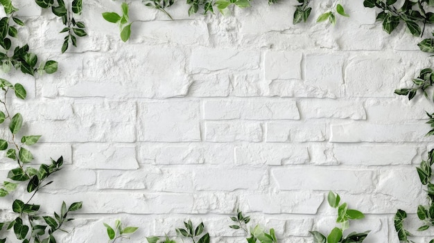 Pared de ladrillo blanco con plantas lugar para el fondo de diseño