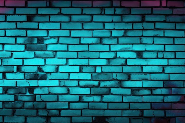 Pared de ladrillo en colores de neón teal eléctrico