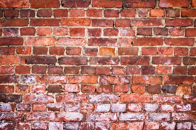 Pared de ladrillo grunge, textura roja, superficie degradada de fondo