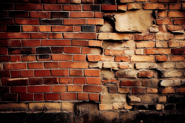 Una pared de ladrillo industrial vintage con una superficie desgastada y astillada