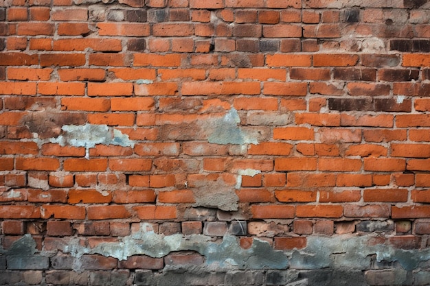 Una pared de ladrillo con una pared de ladrillo rojo oscuro que se ha desgastado.