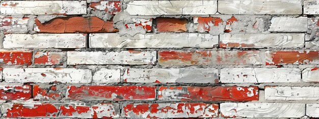 Pared de ladrillo rojo y blanco con textura Primer plano de una pared de ladra con pintura roja que se desprende creando una textura áspera