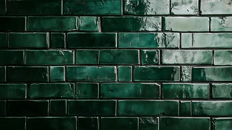 Pared de ladrillo verde oscuro y brillante