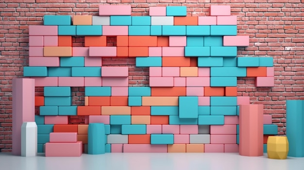 Una pared de ladrillos con bloques de colores