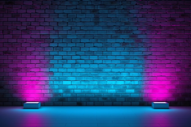 Una pared de ladrillos con un fondo claro azul y rosa.