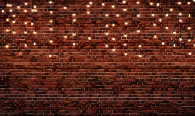 Foto pared de ladrillos con lámpara de luz de fondo en blanco plantilla