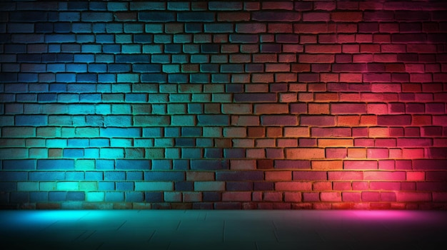 Una pared de ladrillos con luces de colores.