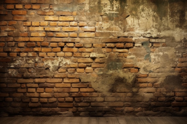 Una pared de ladrillos con un suelo de madera delante AI generativa