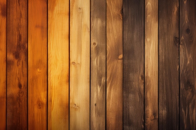 Una pared de madera de color marrón, amarillo y naranja.