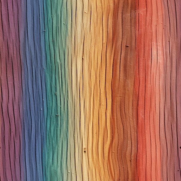 Una pared de madera colorida tiene una textura de madera que tiene los colores del arcoíris.