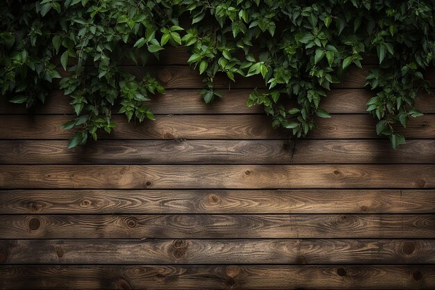 Foto pared de madera cubierta de hojas verdes fondo natural para el diseño generado