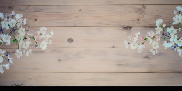 Una pared de madera con flores blancas