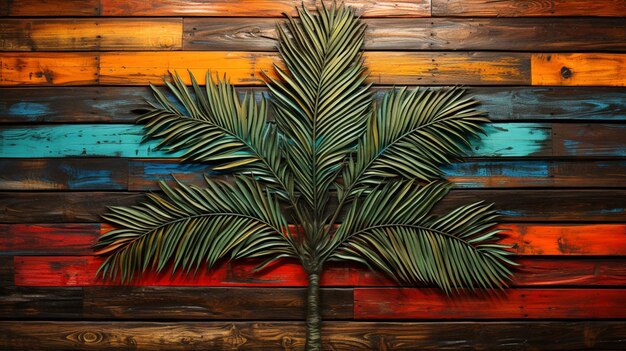 Foto una pared de madera con hojas de palma con un domingo de palma cruzada