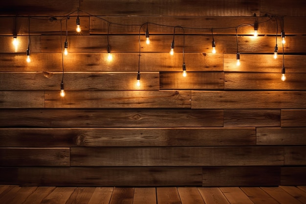 Una pared de madera con luces