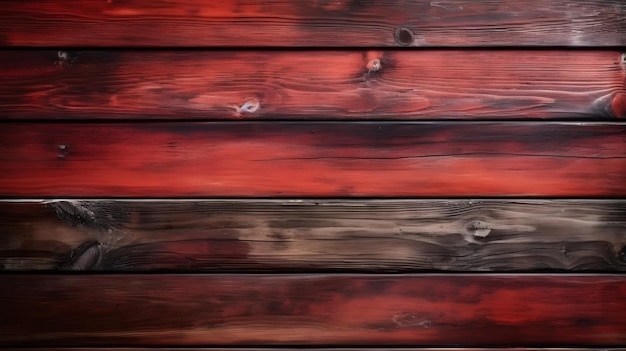 Una pared de madera con pintura roja y marrón.