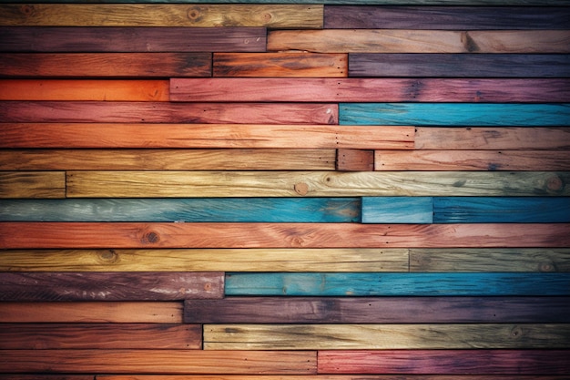 Una pared de madera con tableros de colores que están hechos por la empresa de madera.