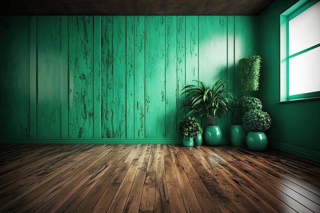 Foto pared de menta verde en la representación interior del piso de madera