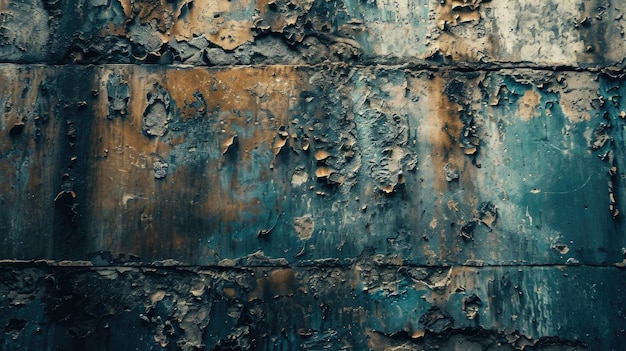 Una pared de metal erosionada con pintura que se desvanece