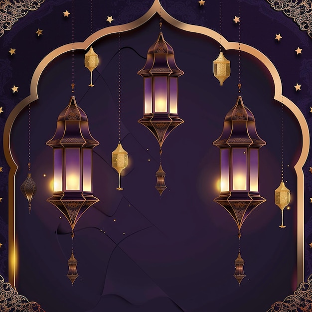 una pared morada con luces y un fondo morado con una estrella dorada en la parte superior