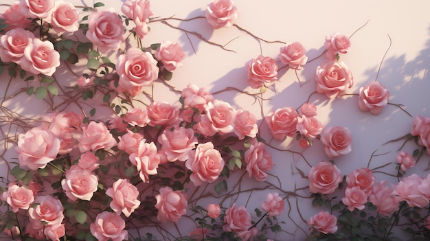 una pared con muchas rosas diferentes en ella