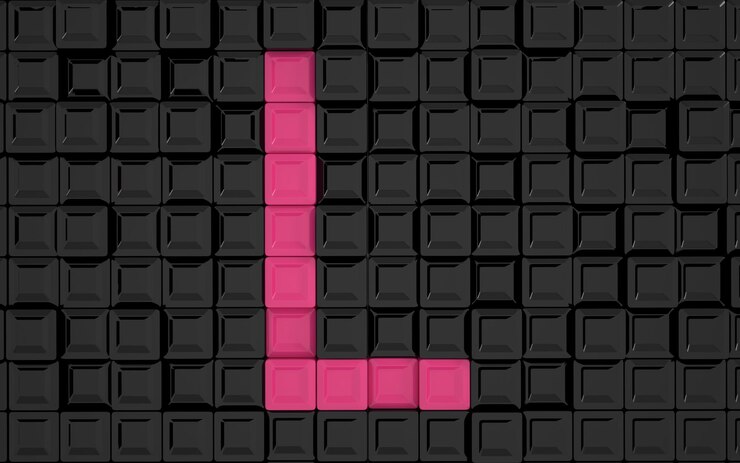 Foto una pared negra con cuadrados rosas que dicen l