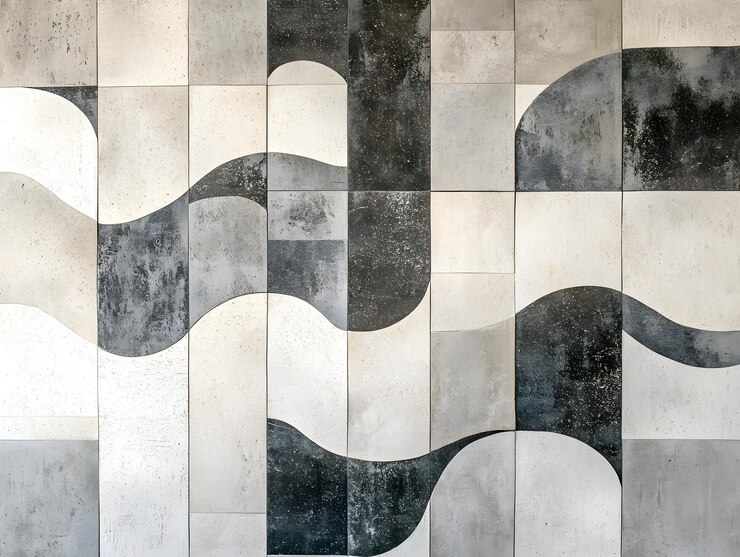 una pared negra y gris con un diseño que dice geométrico
