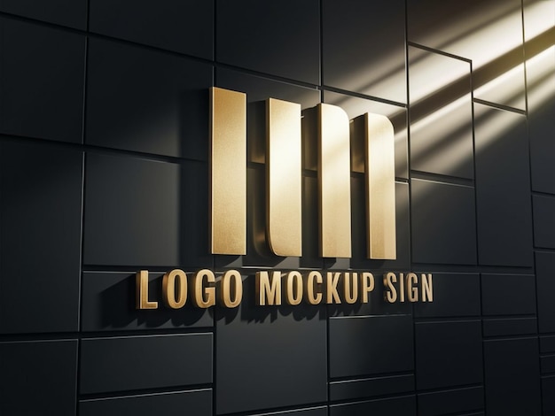 una pared negra con un logotipo para el logotipo de la empresa