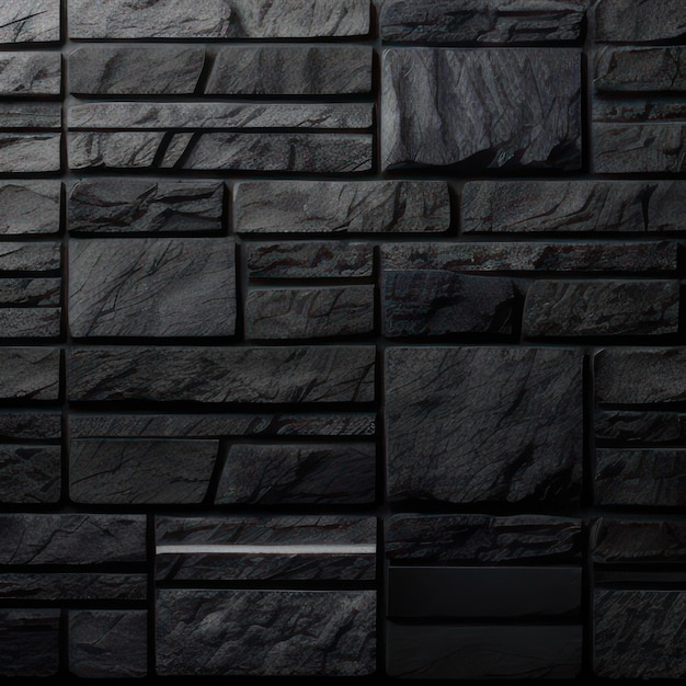 Una pared negra con una pared de piedra negra y una caja blanca.