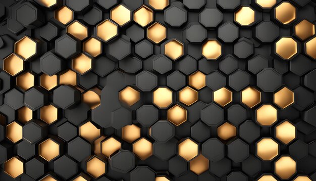 una pared negra con un patrón geométrico dorado y blanco