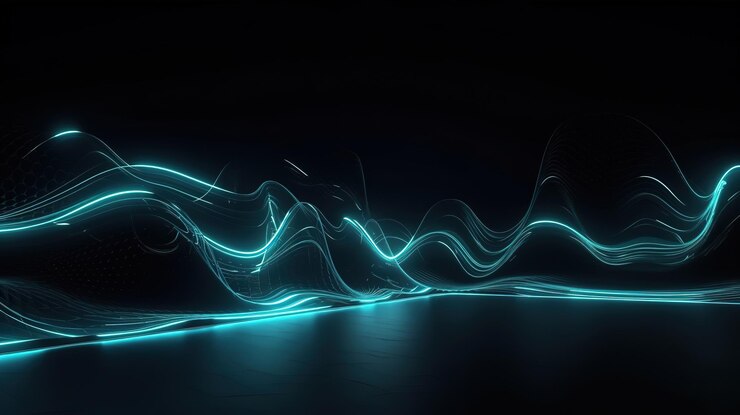 Pared oscura iluminada con lámparas led Papel tapiz futurista azul Color brillante Generativo Ai