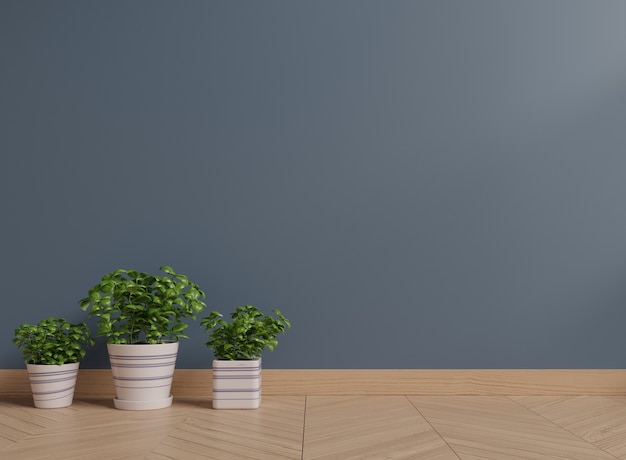 Pared oscura con plantas en el piso