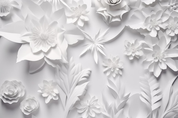 Una pared de papel blanco con flores.