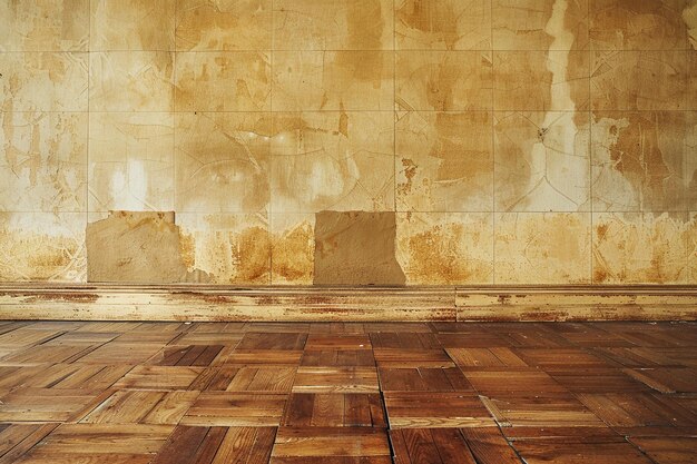 Pared con papel tapiz y parquet